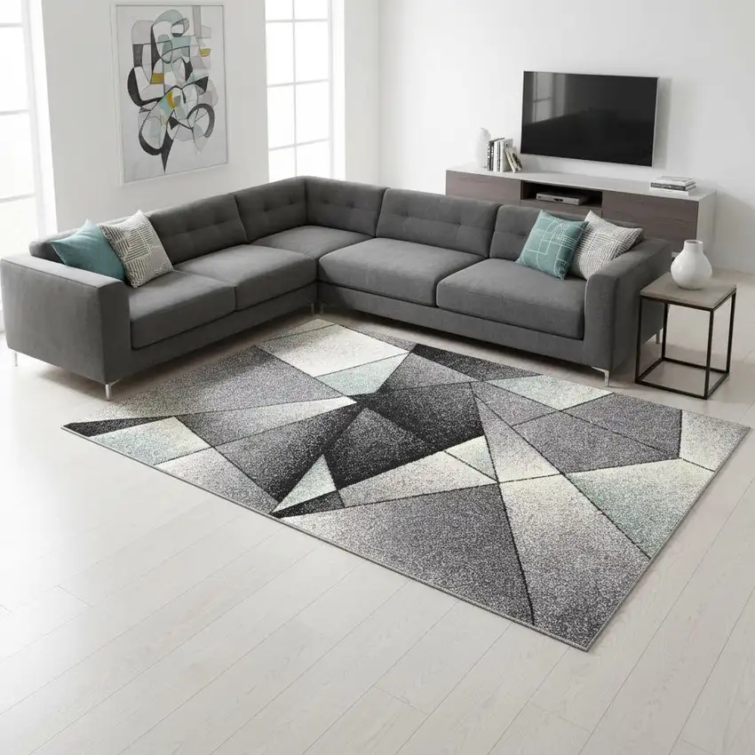 Grey Blue Geometric Area Rug Photo 2