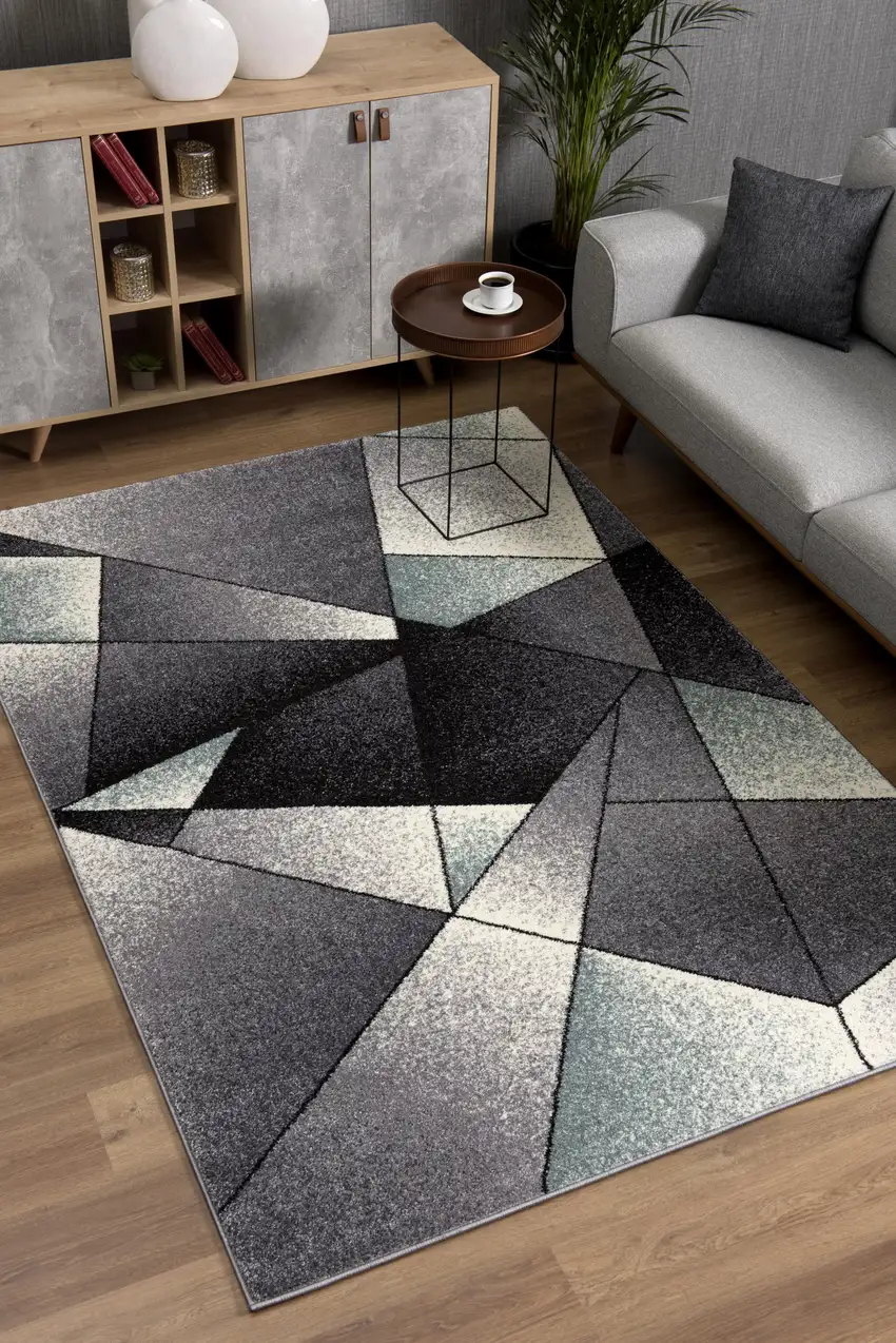 Grey Blue Geometric Area Rug Photo 5