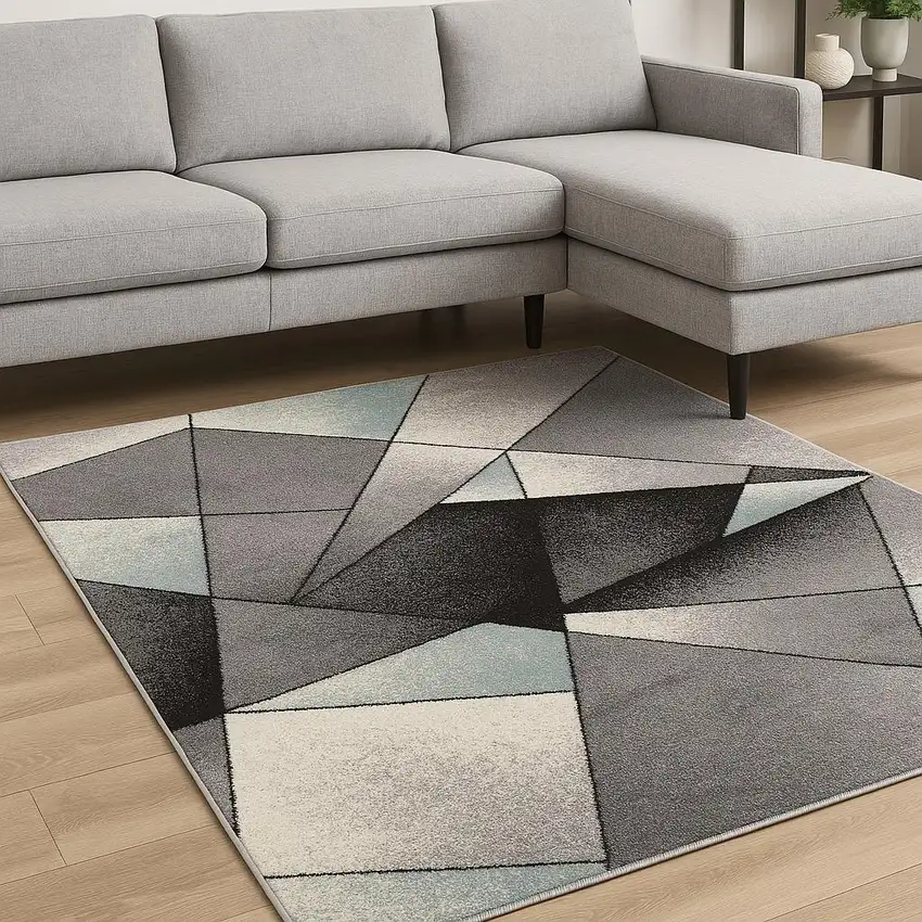 Grey Blue Geometric Area Rug Photo 1