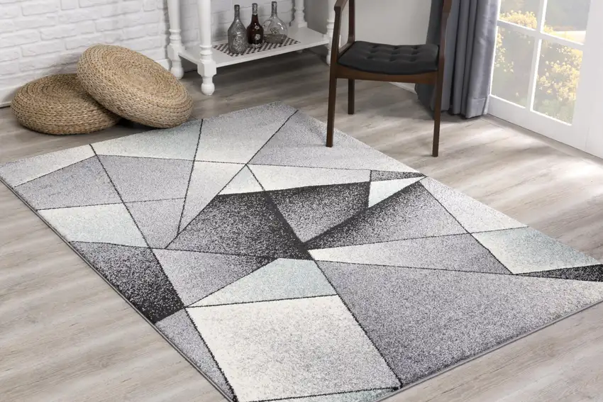 Grey Blue Geometric Area Rug Photo 6