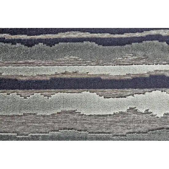 Gray and Blue Striped Power Loom Area Rug Photo 7