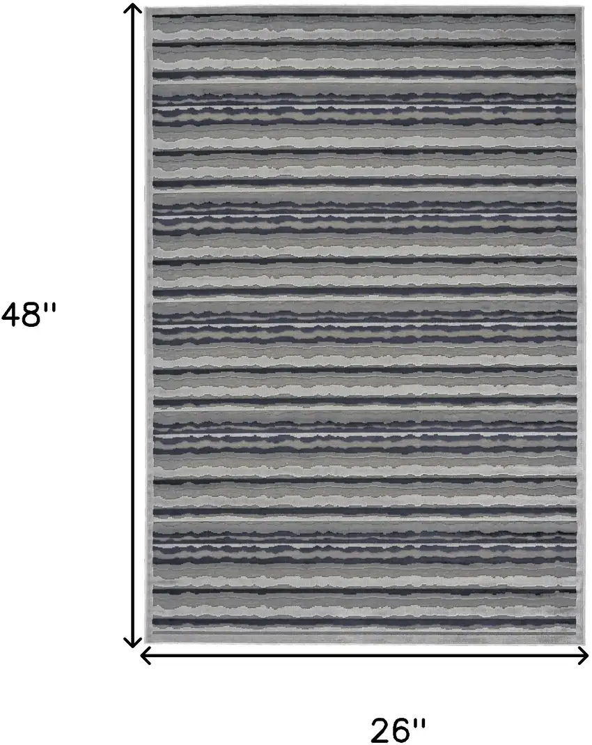 Gray and Blue Striped Power Loom Area Rug Photo 3