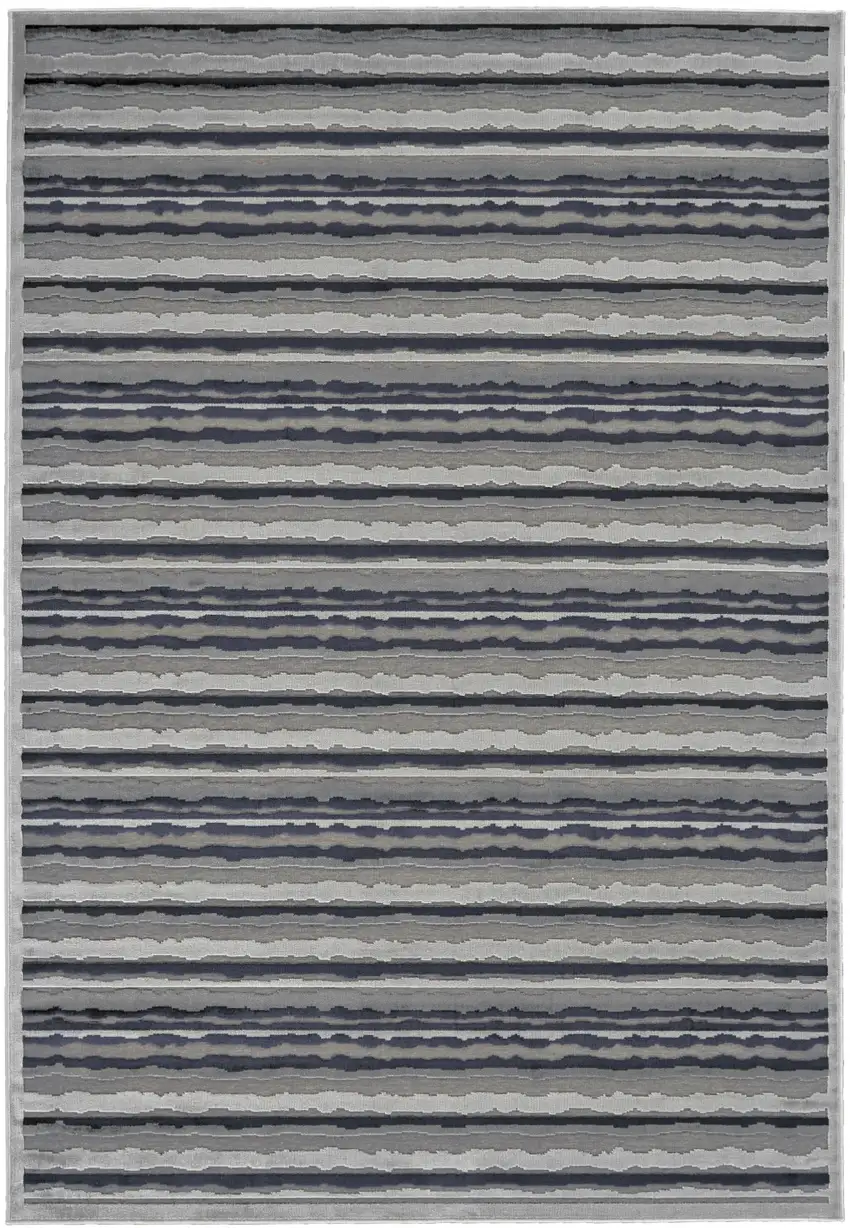 Gray and Blue Striped Power Loom Area Rug Photo 2
