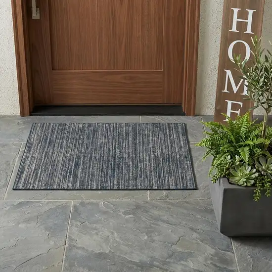 Gray and Blue Striped Stain Resistant Indoor Outdoor Area Rug Photo 1