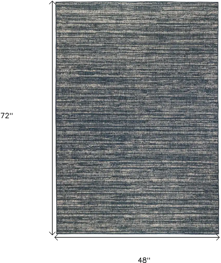 Gray and Blue Striped Stain Resistant Indoor Outdoor Area Rug Photo 6