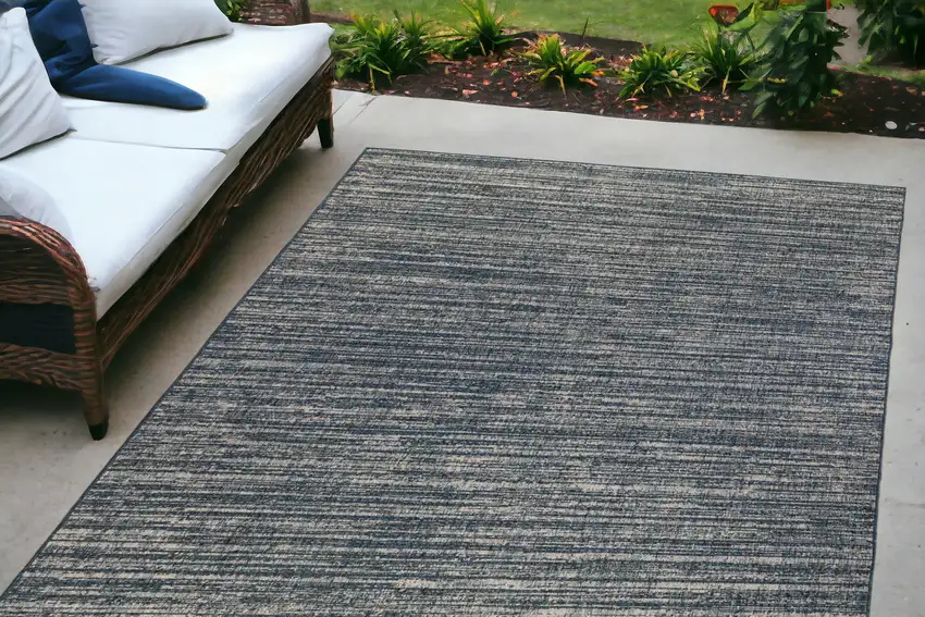 Gray and Blue Striped Stain Resistant Indoor Outdoor Area Rug Photo 1