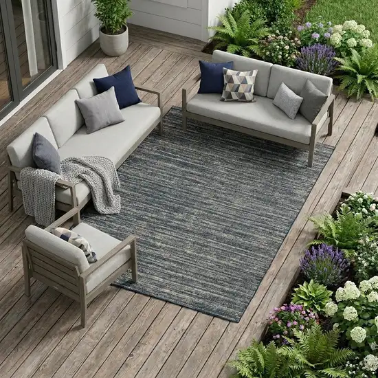Gray and Blue Striped Stain Resistant Indoor Outdoor Area Rug Photo 1