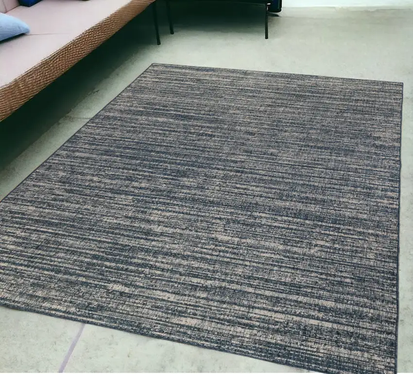 Gray and Blue Striped Stain Resistant Indoor Outdoor Area Rug Photo 1