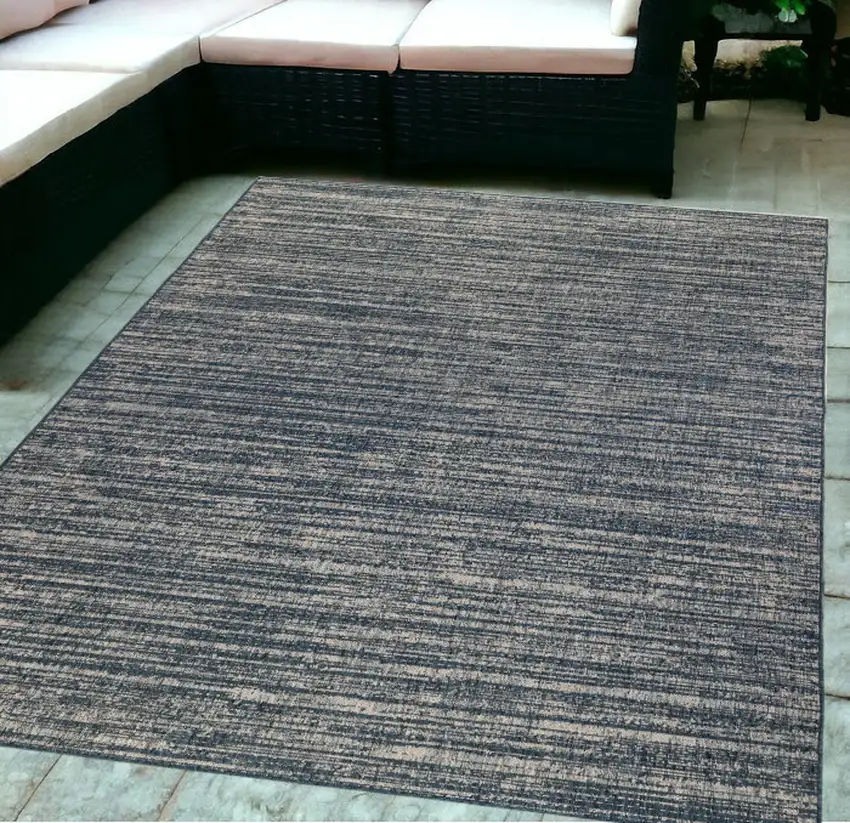 Gray and Blue Striped Stain Resistant Indoor Outdoor Area Rug Photo 1