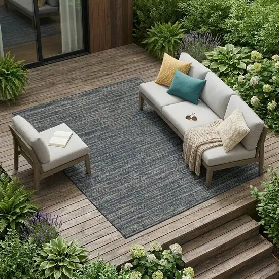 Gray and Blue Striped Stain Resistant Indoor Outdoor Area Rug Photo 1