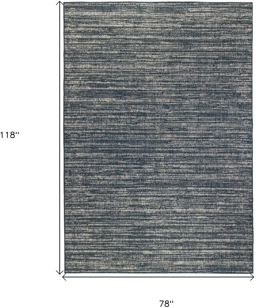 Gray and Blue Striped Stain Resistant Indoor Outdoor Area Rug Photo 6