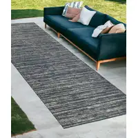 Photo of Gray and Blue Striped Stain Resistant Indoor Outdoor Runner Rug