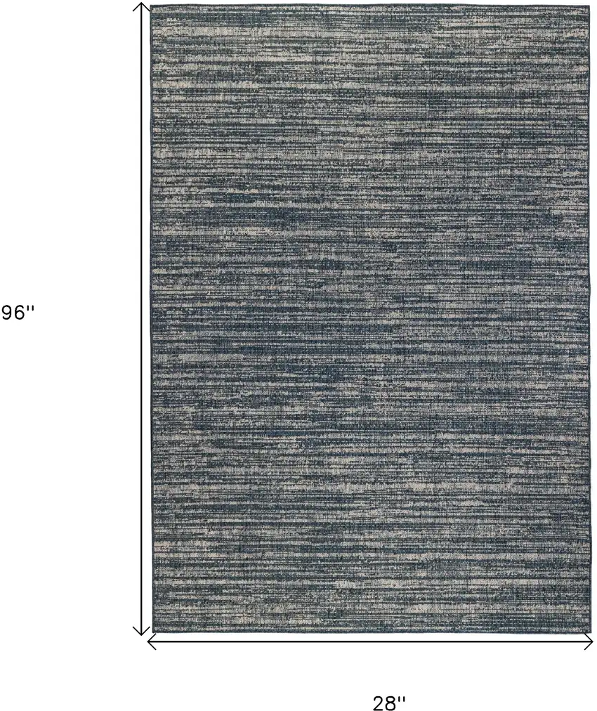 Gray and Blue Striped Stain Resistant Indoor Outdoor Runner Rug Photo 5