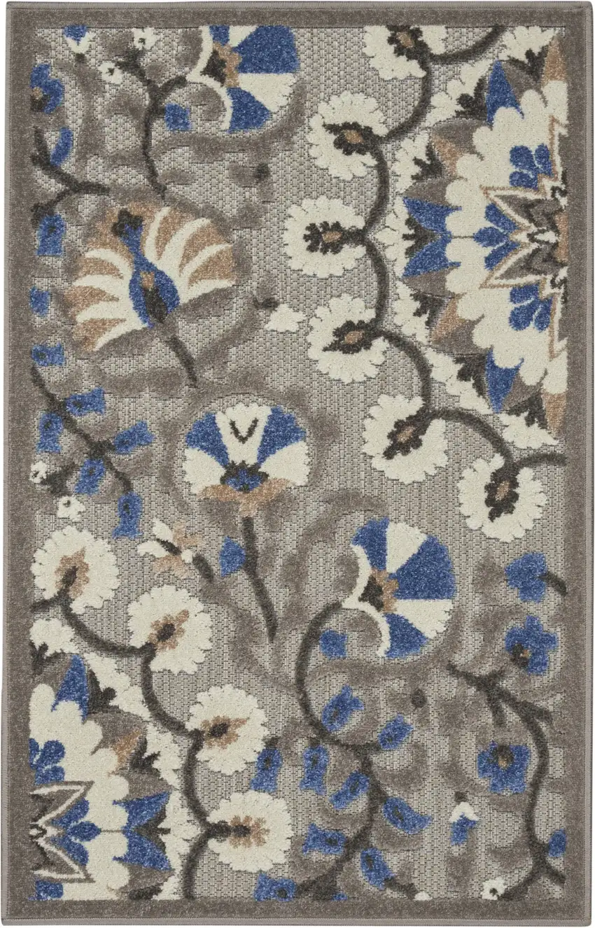 Blue And Gray Floral Indoor Outdoor Area Rug Photo 6