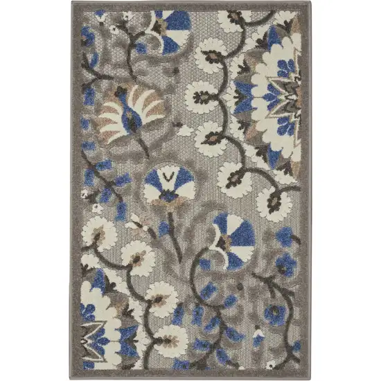 Blue And Gray Floral Indoor Outdoor Area Rug Photo 6