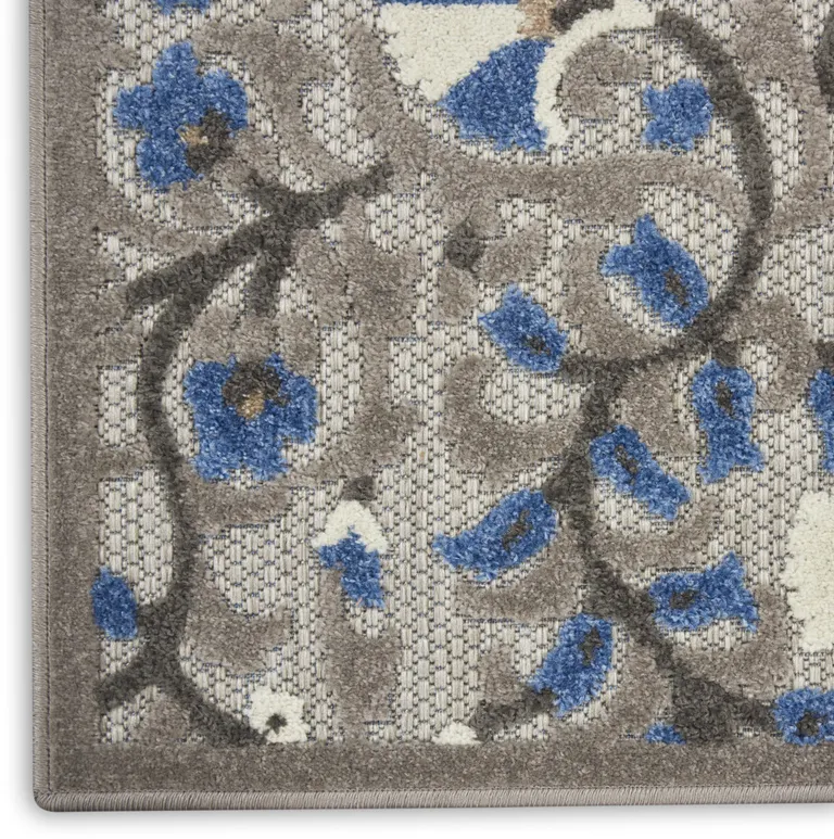 Gray and Blue Vines Indoor Outdoor Area Rug Photo 4