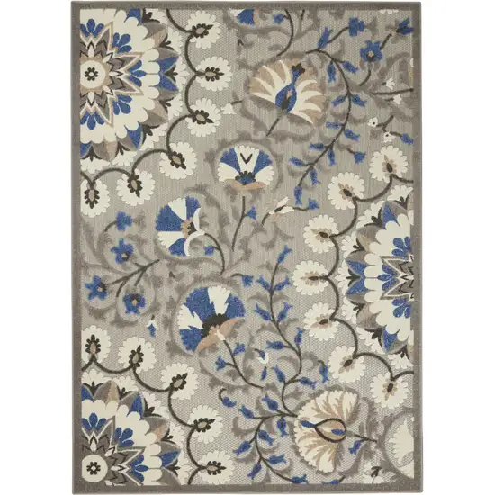 Blue And Gray Floral Indoor Outdoor Area Rug Photo 7