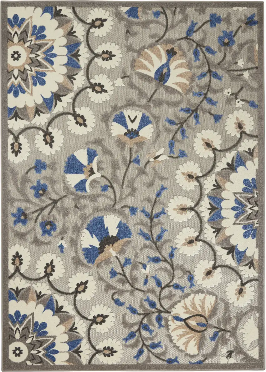 Grey/Multi Floral Indoor Outdoor Area Rug Photo 7