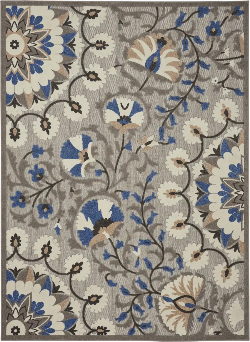 Blue And Gray Floral Indoor Outdoor Area Rug Photo 6