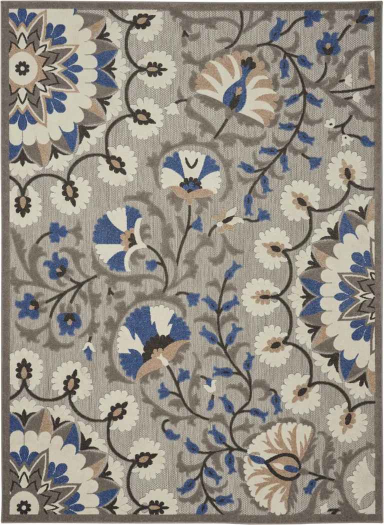 Gray and Blue Vines Indoor Outdoor Area Rug Photo 5