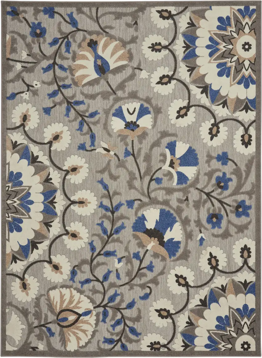 Blue And Gray Floral Indoor Outdoor Area Rug Photo 1