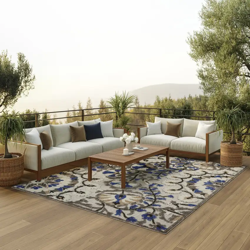 Blue And Gray Indoor Outdoor Area Rug Photo 5