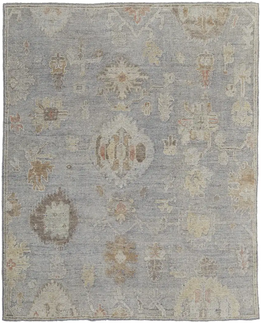 Gray and Blue Wool Floral Hand Knotted Area Rug Photo 4
