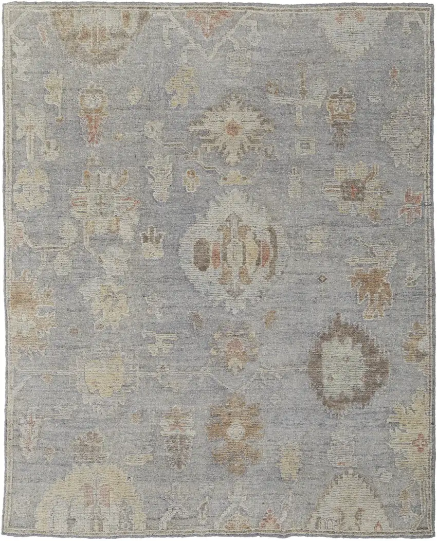Gray and Blue Wool Floral Hand Knotted Area Rug Photo 5