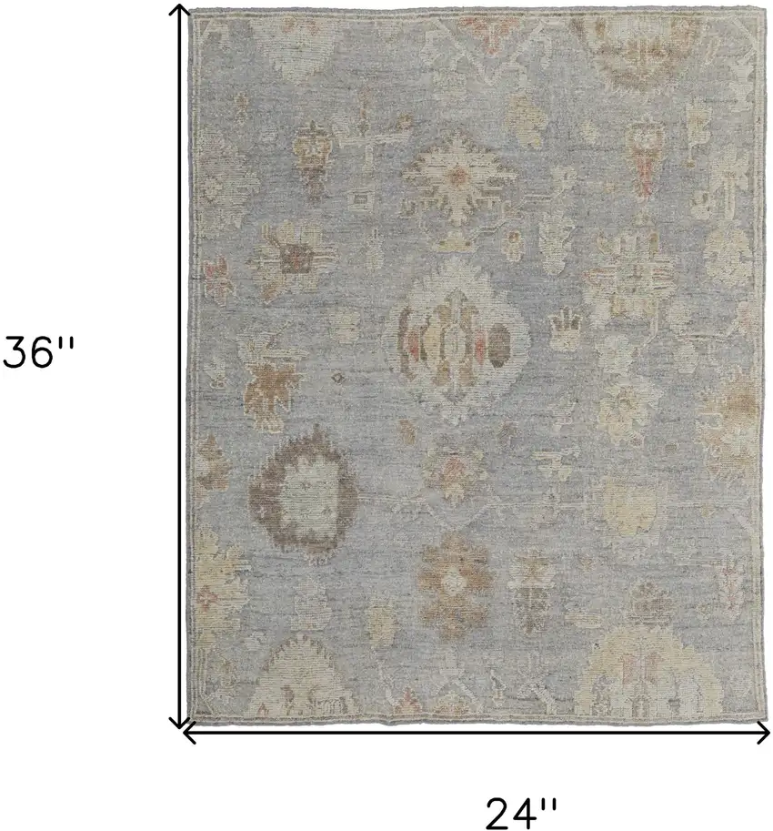 Gray and Blue Wool Floral Hand Knotted Area Rug Photo 3