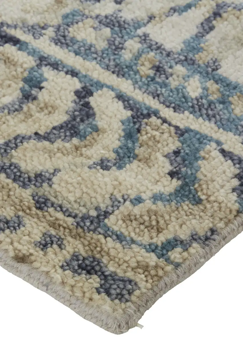 Gray and Blue Wool Geometric Hand Knotted Area Rug Photo 7