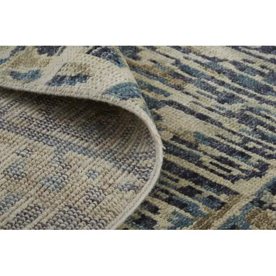 Tan Ivory And Blue Wool Geometric Hand Knotted Area Rug Photo 9