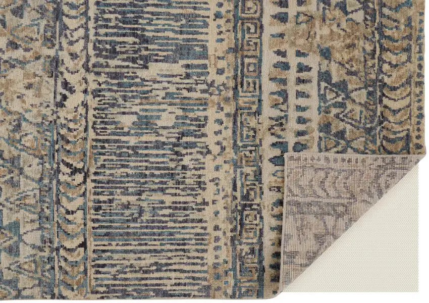 Gray and Blue Wool Geometric Hand Knotted Area Rug Photo 8