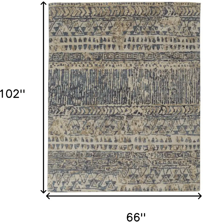 Gray and Blue Wool Geometric Hand Knotted Area Rug Photo 3