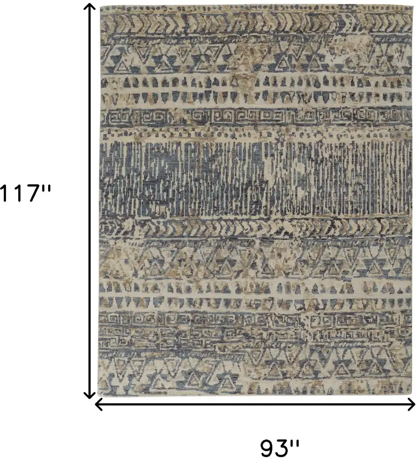 Gray and Blue Wool Geometric Hand Knotted Area Rug Photo 3