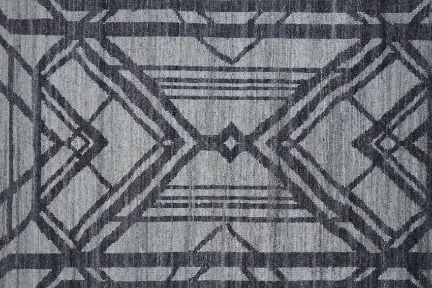 Gray and Blue Wool Geometric Hand Knotted Area Rug Photo 7