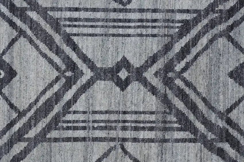 Gray and Blue Wool Geometric Hand Knotted Area Rug Photo 6