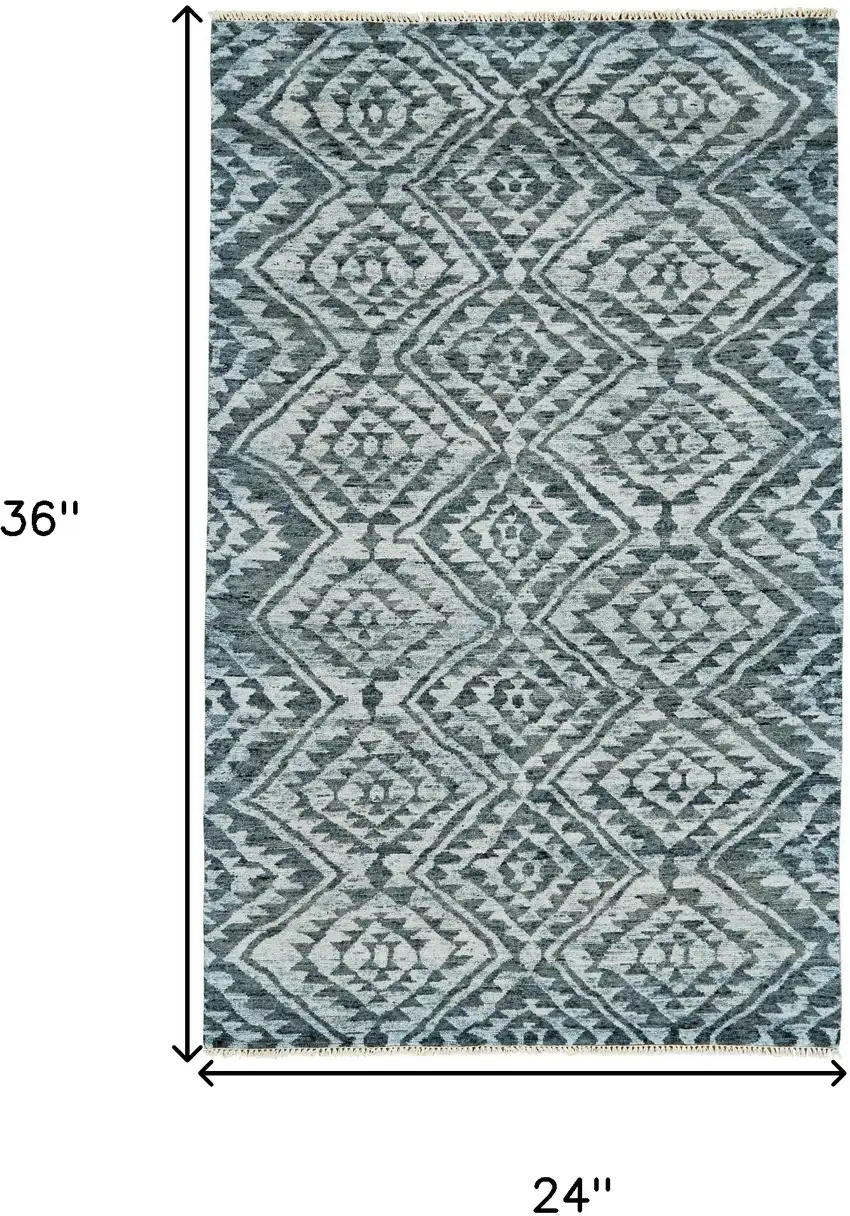 Gray and Blue Wool Southwestern Hand Knotted Area Rug Photo 3