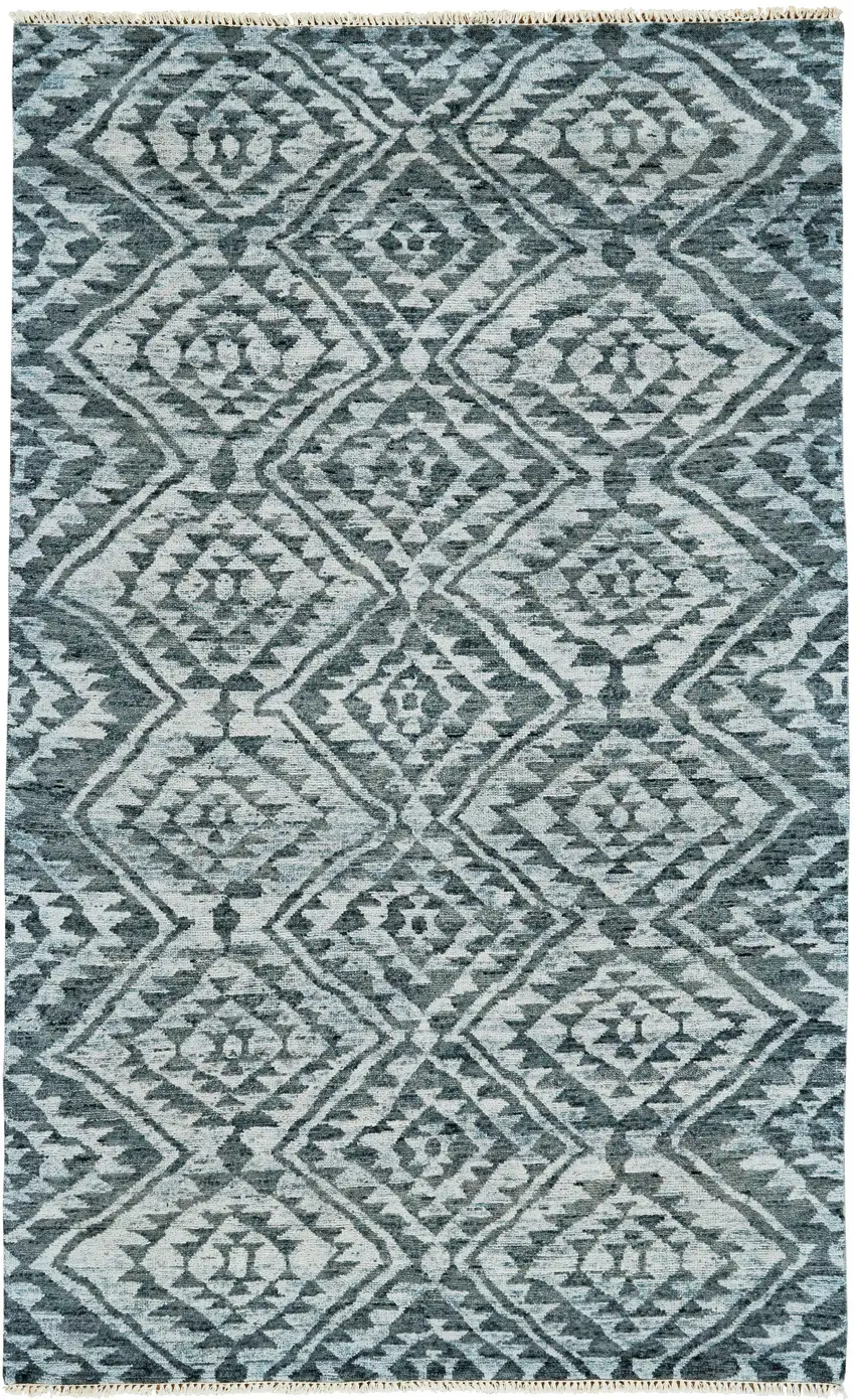 Gray and Blue Wool Southwestern Hand Knotted Area Rug Photo 2