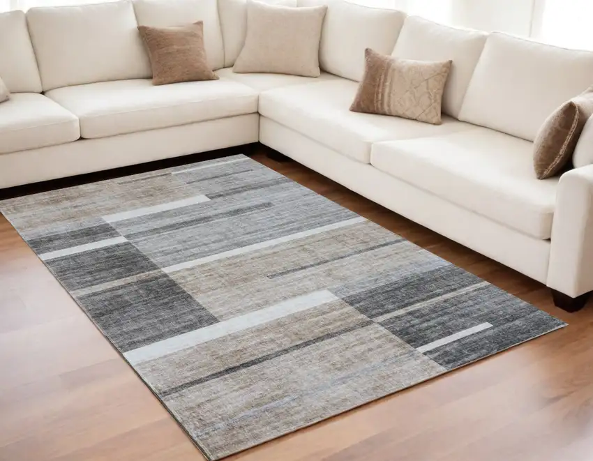 Gray and Brown Abstract Area Rug Photo 1