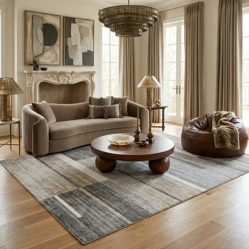 Gray and Brown Abstract Area Rug Photo 7