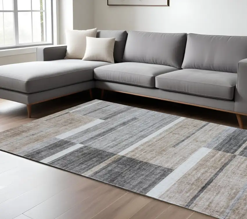 Gray and Brown Abstract Area Rug Photo 1