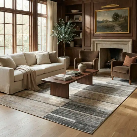 Gray and Brown Abstract Area Rug Photo 6