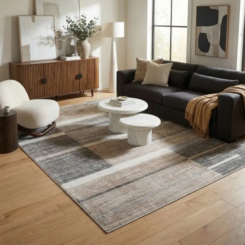 Gray and Brown Abstract Area Rug Photo 5