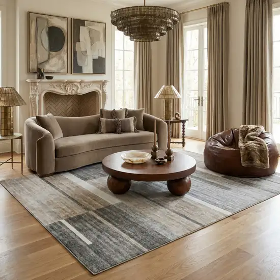 Gray and Brown Abstract Area Rug Photo 6