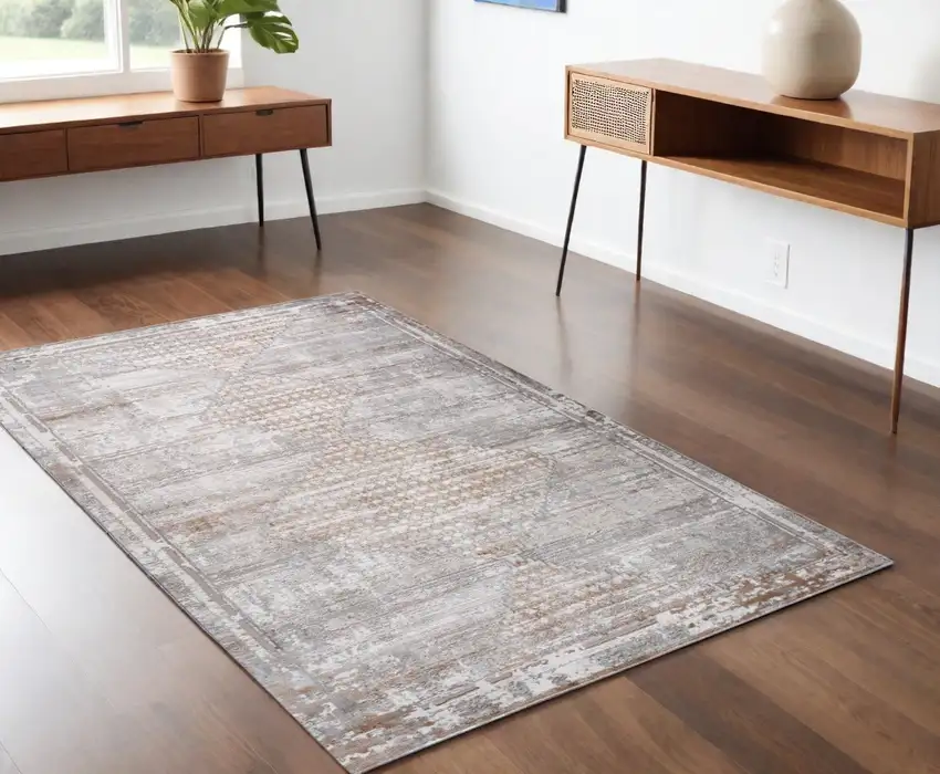 Gray and Brown Abstract Distressed Area Rug Photo 1
