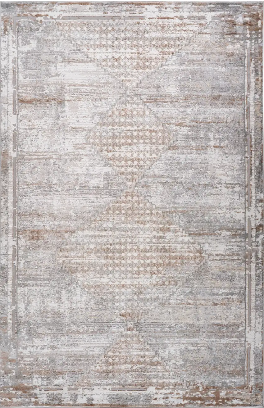 Gray and Brown Abstract Distressed Area Rug Photo 2