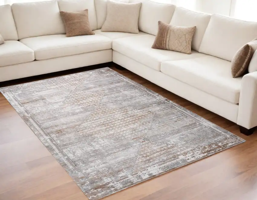 Gray and Brown Abstract Distressed Area Rug Photo 1