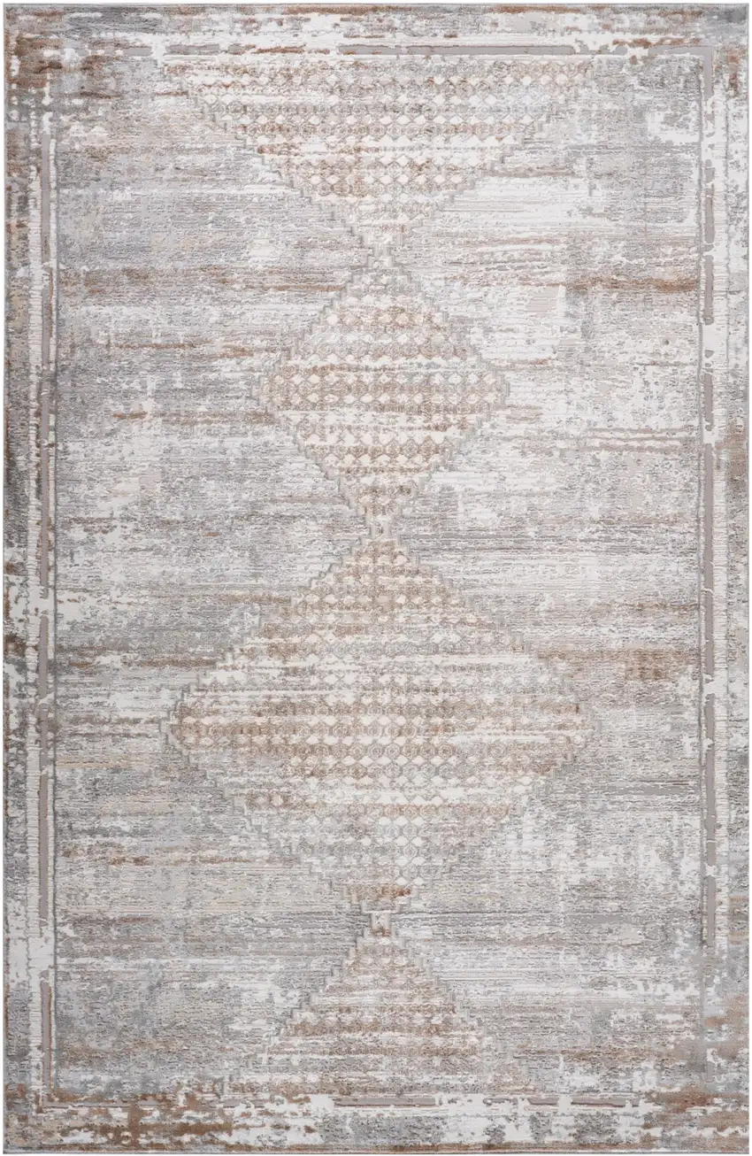 Gray and Brown Abstract Distressed Area Rug Photo 6