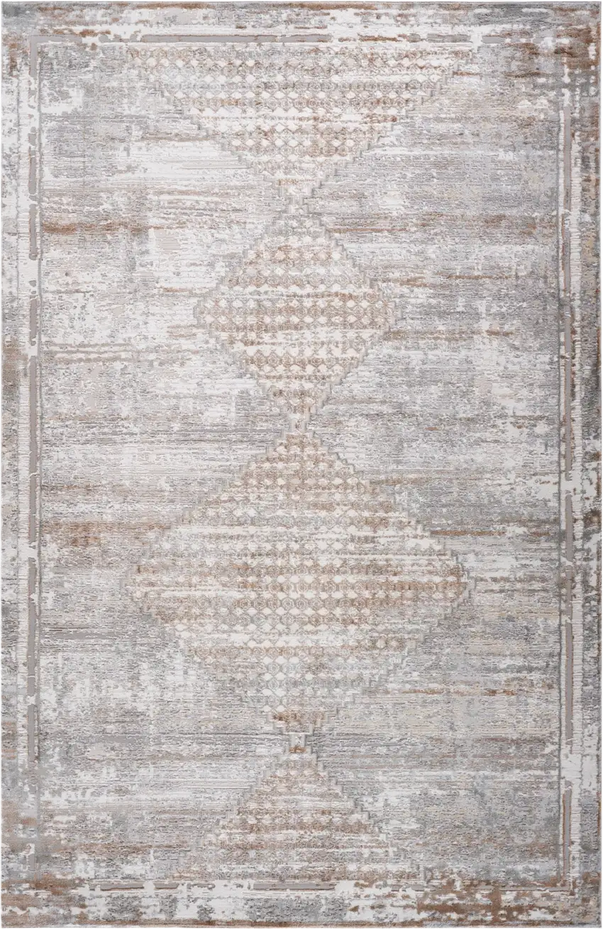 Gray and Brown Abstract Distressed Area Rug Photo 2