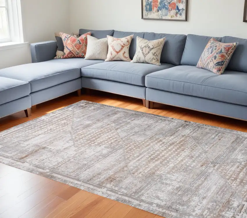 Gray and Brown Abstract Distressed Area Rug Photo 1